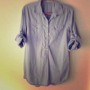 J Crew light blue collared long shirt good w belt