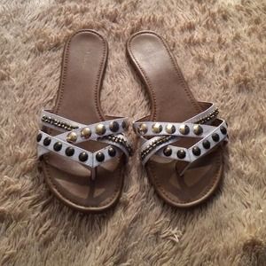 White and gold flip flops studded and beaded