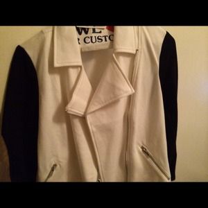 White and black moto jacket