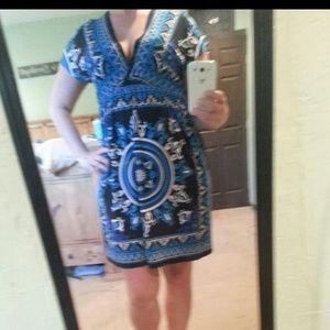 Blue, black and white printed dress