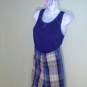 Plus size Madras plaid board shorts & Navy Tank
