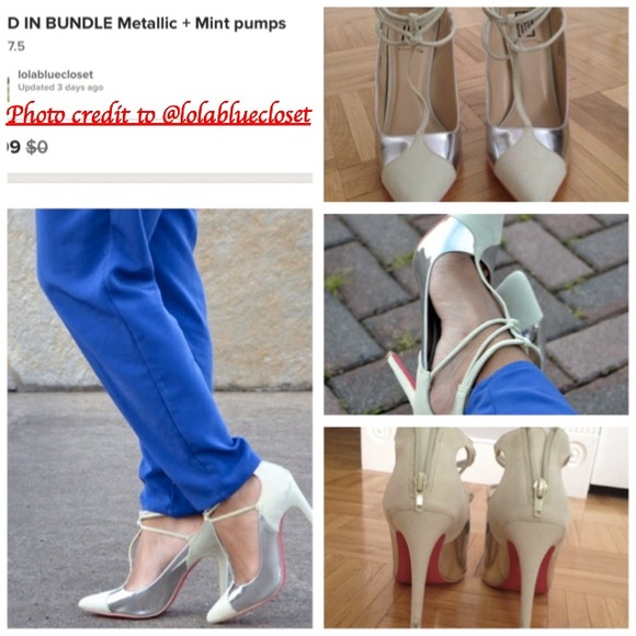 Metallic/Mint Suede Pumps