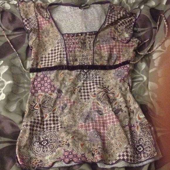 Anxiety purple printed top with velour stripe