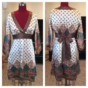 Scarf print Satin Long Sleeve Dress