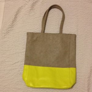 Grey and Neon leather colorblock tote