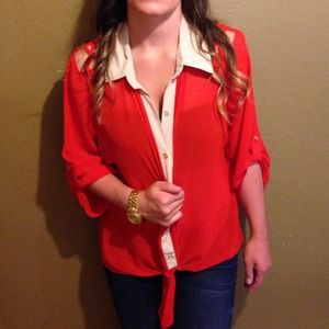 🔥🔥 SOLD Sheer orange top.Shoulder & back cutouts