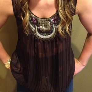 Sheer tank with jewels