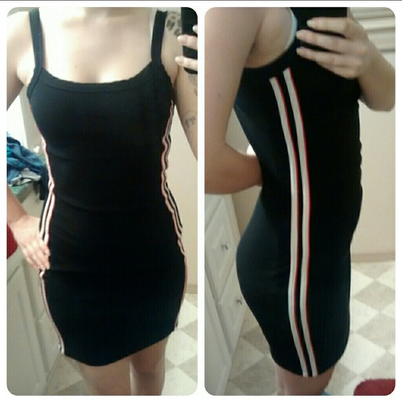 Sleeveless Black Dress w/ Stripes