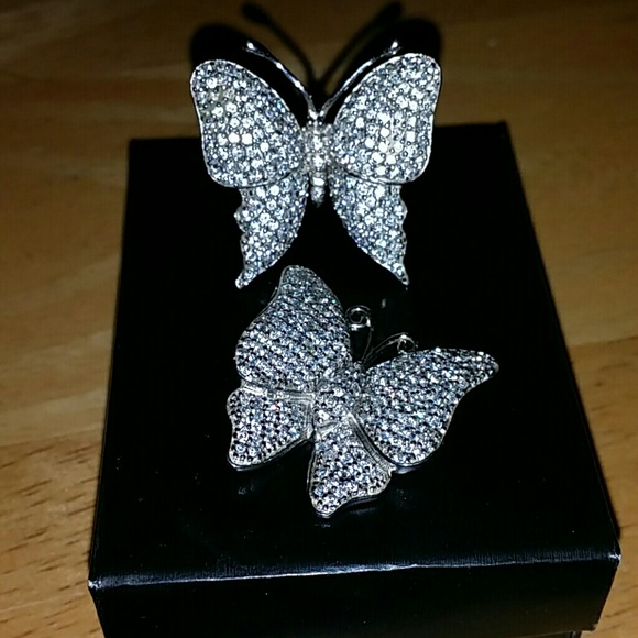 Sterling silver pave butterfly ring