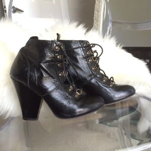Patent black leather booties