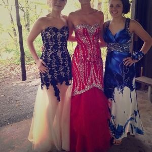 Red mermaid sequin prom dress
