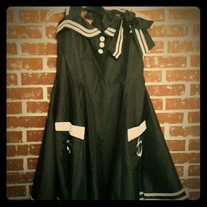 Halter black and white vintage inspired dress xl