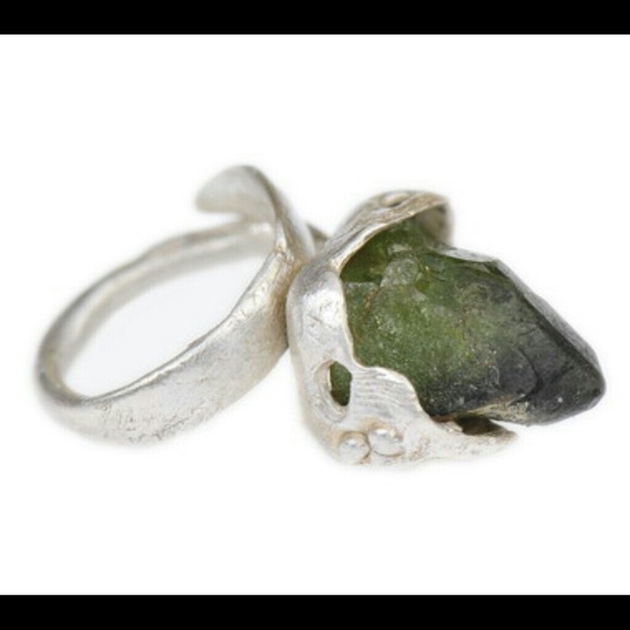 Raw Green Peridot Primitive Raw Organic Ring
