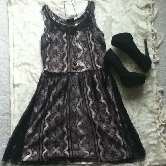 Charlotte Russe Dresses & Skirts - Black and Light Pink Lace Dress :)
