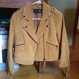 100% Real Suede Fringe Moto Jacket SIZE M