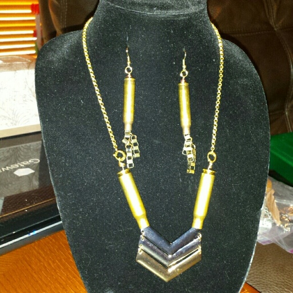 Bullet necklace and earring set