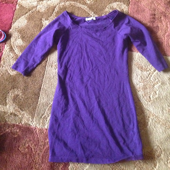 Purple 3/4 length sleeve bodycon dress