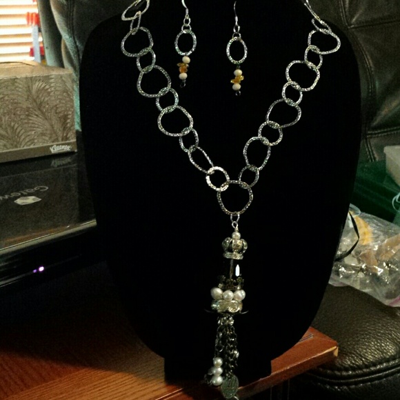 Long pendant and earring necklace set one of akind
