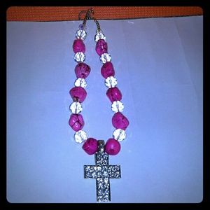 Chunky Beaded Cross Necklace