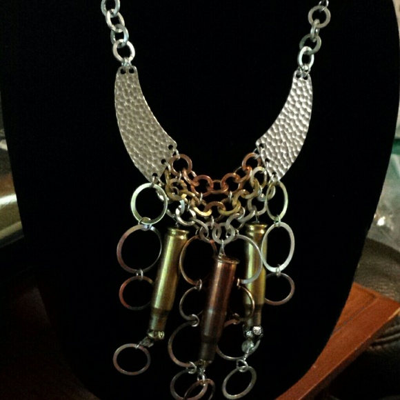 One of a kind bullet casing necklace and earrings