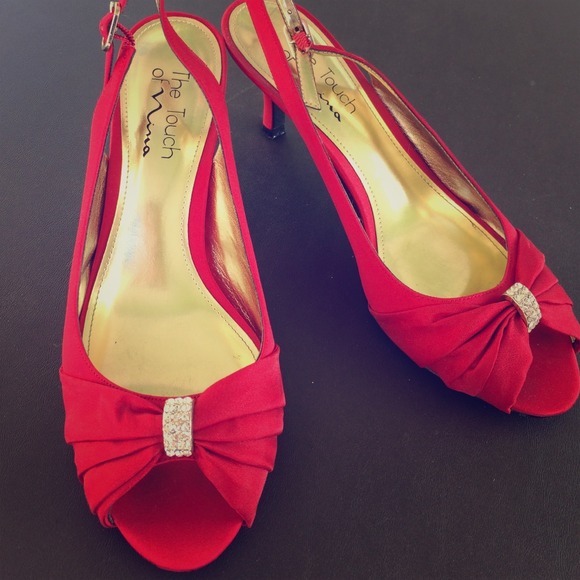 Red satin heels