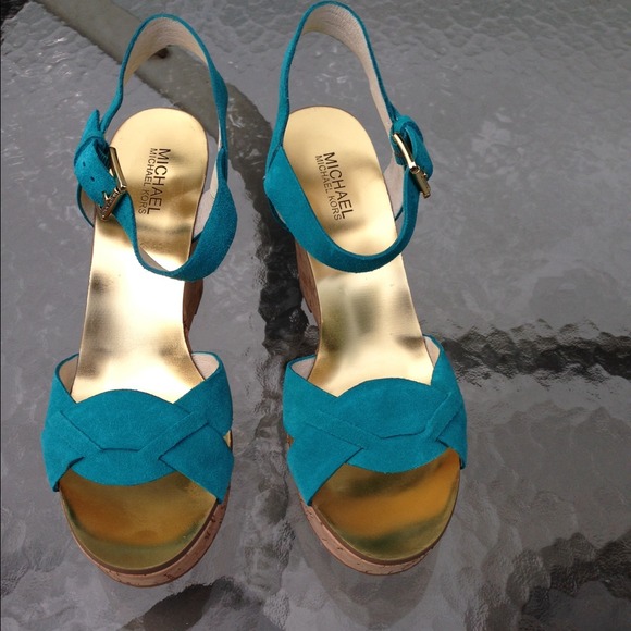 MICHAEL by Michael Kors Turquoise Suede Wedges - Picture 2 of 4