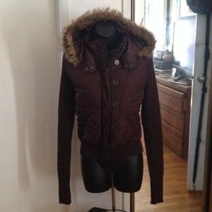 Brown fur hooded sweater jacket