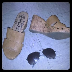 SOLD!! REDUCED!! Mudd wedge tan heels.