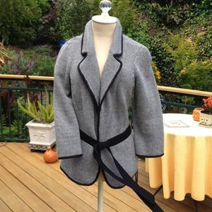 Black tweed knit self belted jacket