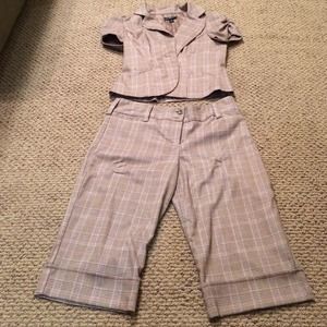 Brown and pink plaid suit