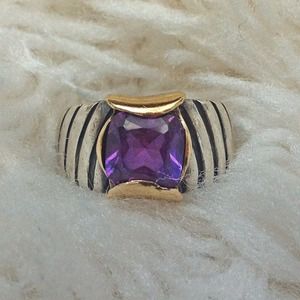 Silver and 18k gold ring with stone