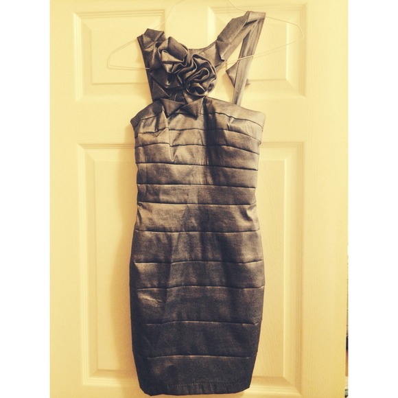 Jessica McClintock silver taffeta cocktail dress