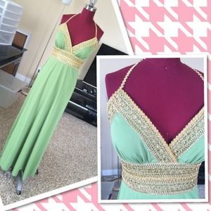 Beautiful Kiwi Halter Evening Gown