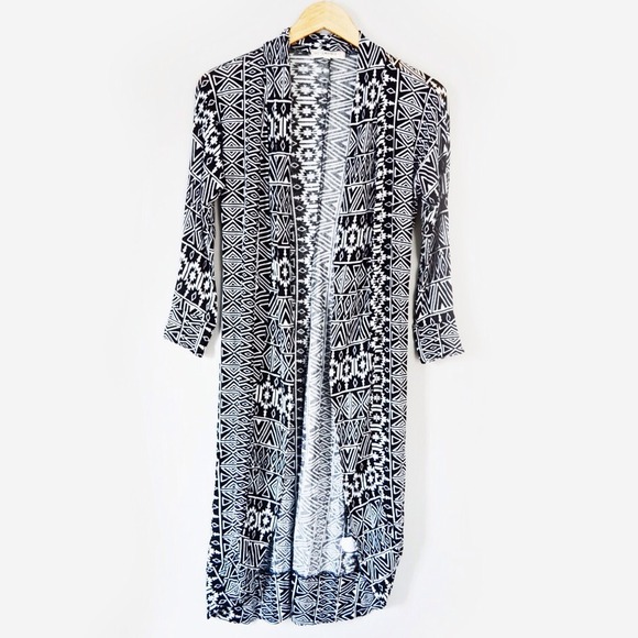 Tops - Aztec Print Long Sheer Cardigan