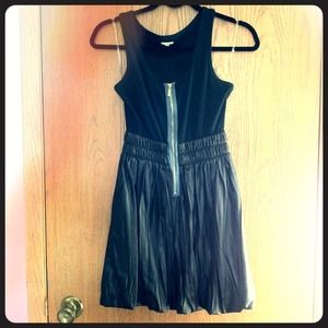 Black zipper tank faux leather bubble skirt dress