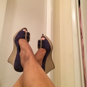 Nine West suede blue wedge heel