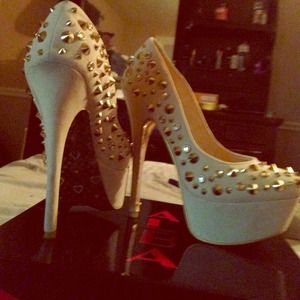 Cream with Gold Spike High Heels...