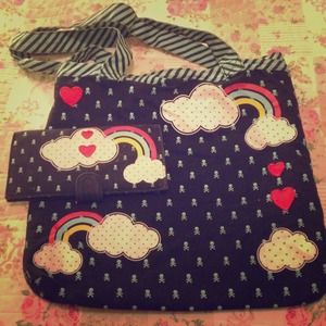 Rainbow skull tote purse with matching wallet