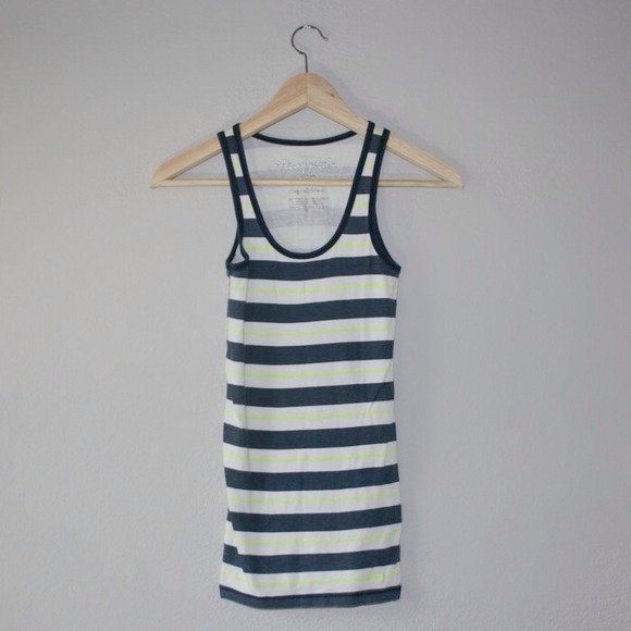 Aeropostale Blue Neon Green Striped Tank Top