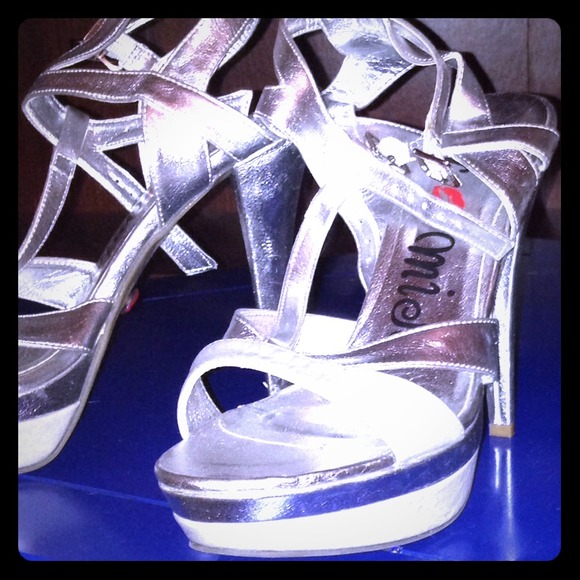 Silver strappy high heels