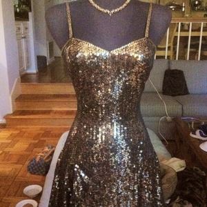 Black & Gold Sequin Spaghetti String Dress
