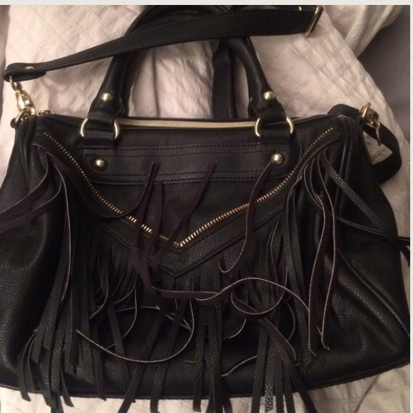 Black Steve Madden leather fringe bag