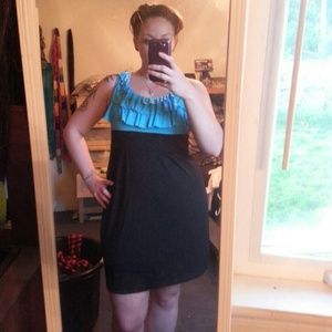 Blue and black ruffle dress