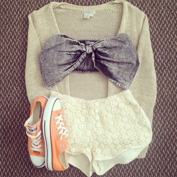 Tops - Denim bow top
