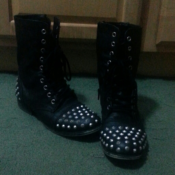 Studded black combat boots