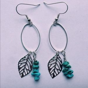 gemstone & leaf charm earrings