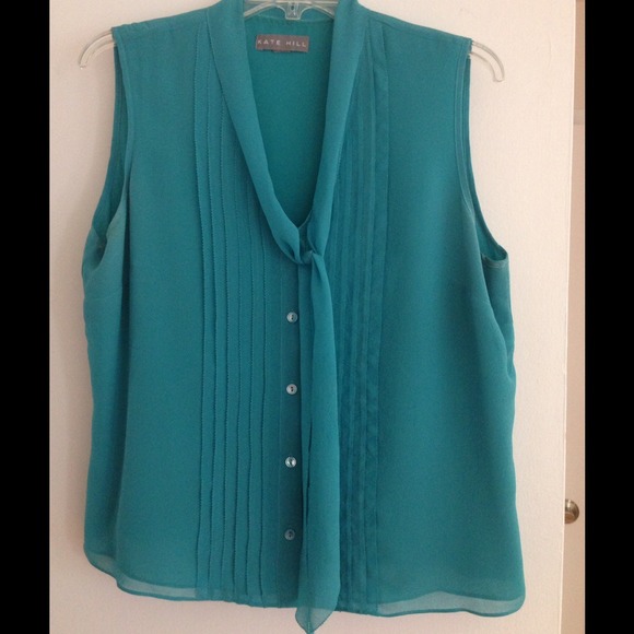 Beautiful Sheer Kate Hill Teal Sleeveless Blouse - Picture 1 of 3