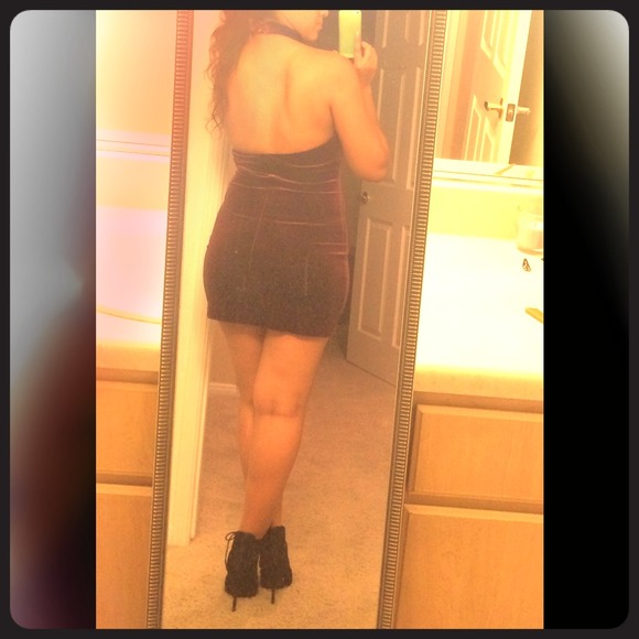 Burgundy velvet vintage dress.