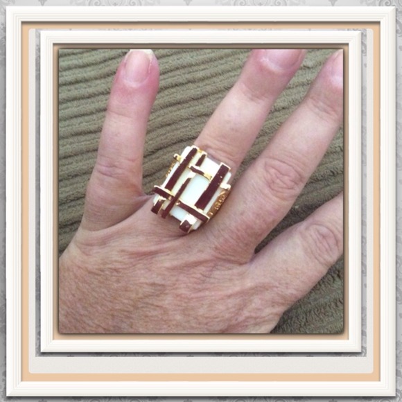 Tory Burch Ivory Gingham Ring