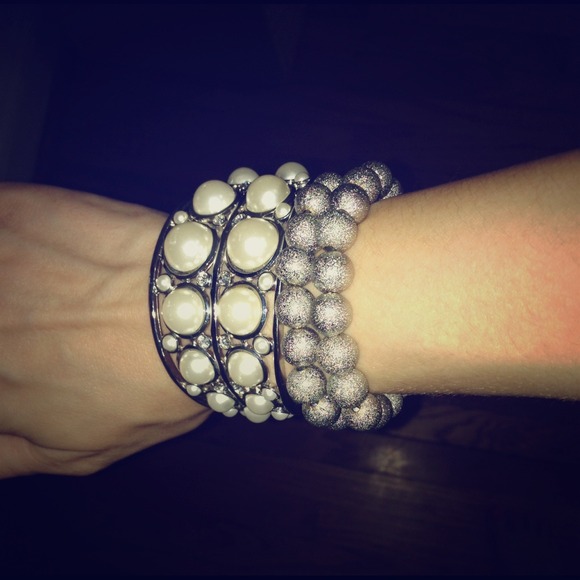 Pearl Cuff and Silver Sparkle Beads